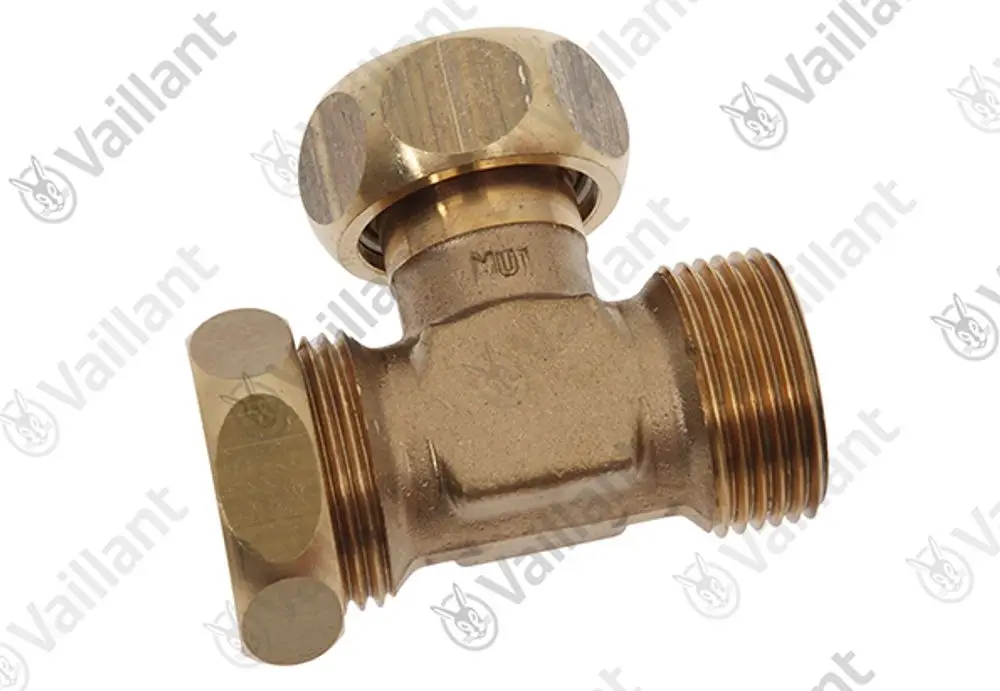 Vaillant T-Stück mit drei G 3/4-Anschlüssen aus Metall, geeignet für Rohrverbindungen in Heizungs- oder Sanitäranwendungen.